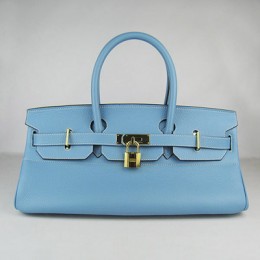 Hermes Birkin 42Cm Togo Leather Handbags Light Blue Gold
